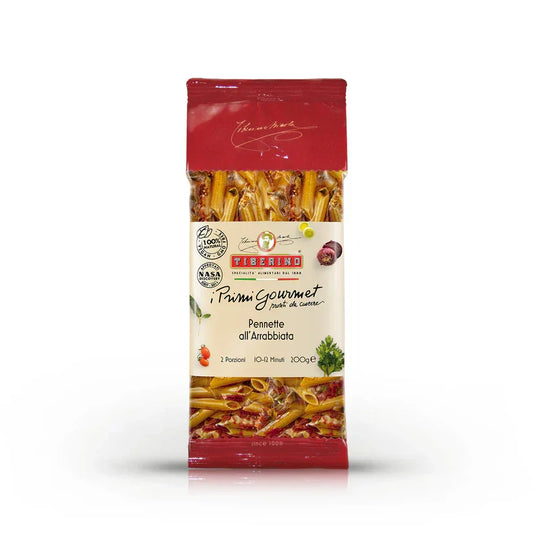 Tiberino Pennette all'Arrabbiata pasta package with red and cream label, 200g