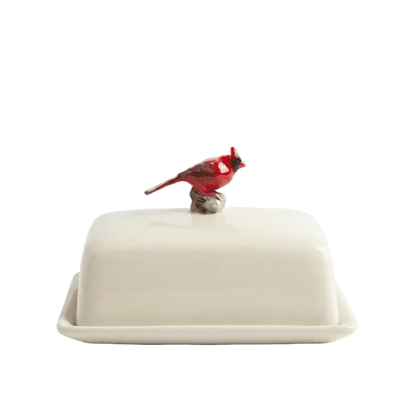 Quail Ceramics Red Cardinal Butter Dish