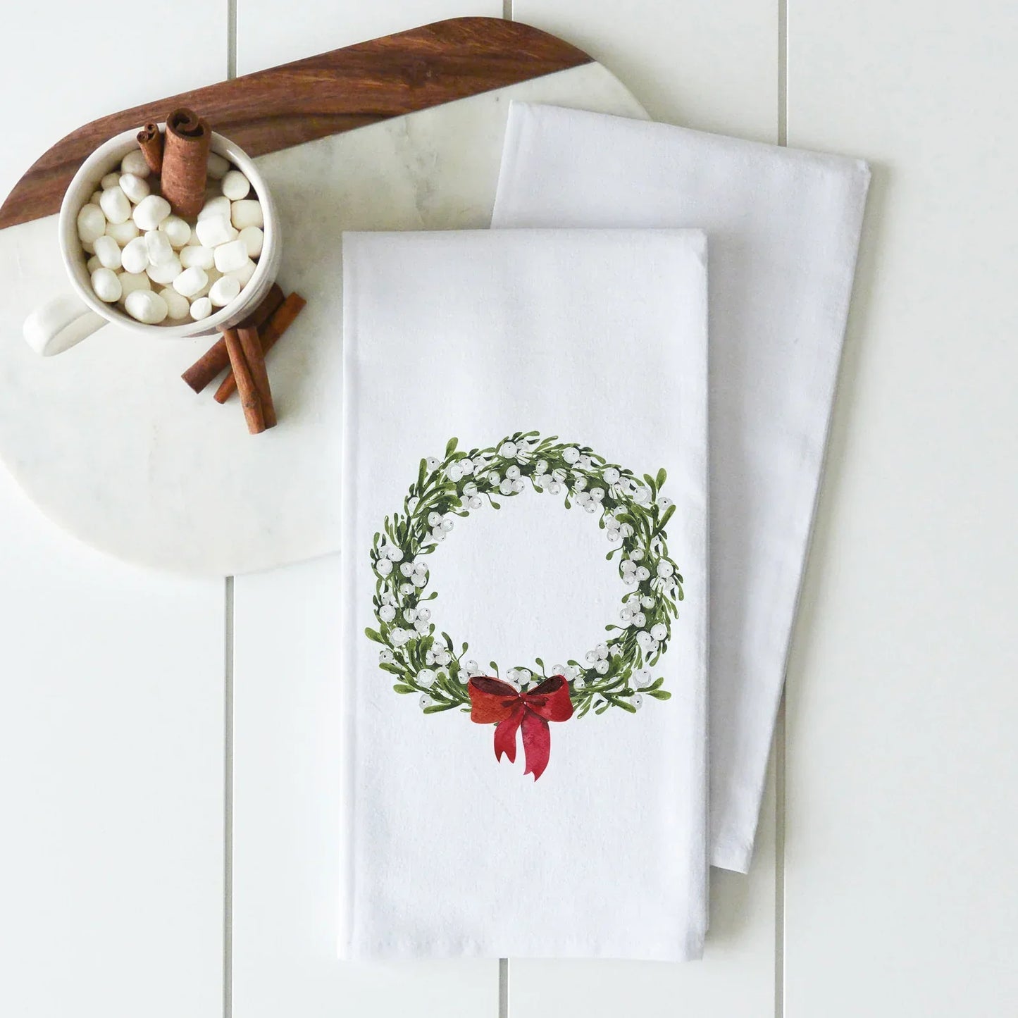 Christmas Wreath Tea Towel - White - Marcel’s Culinary Experience