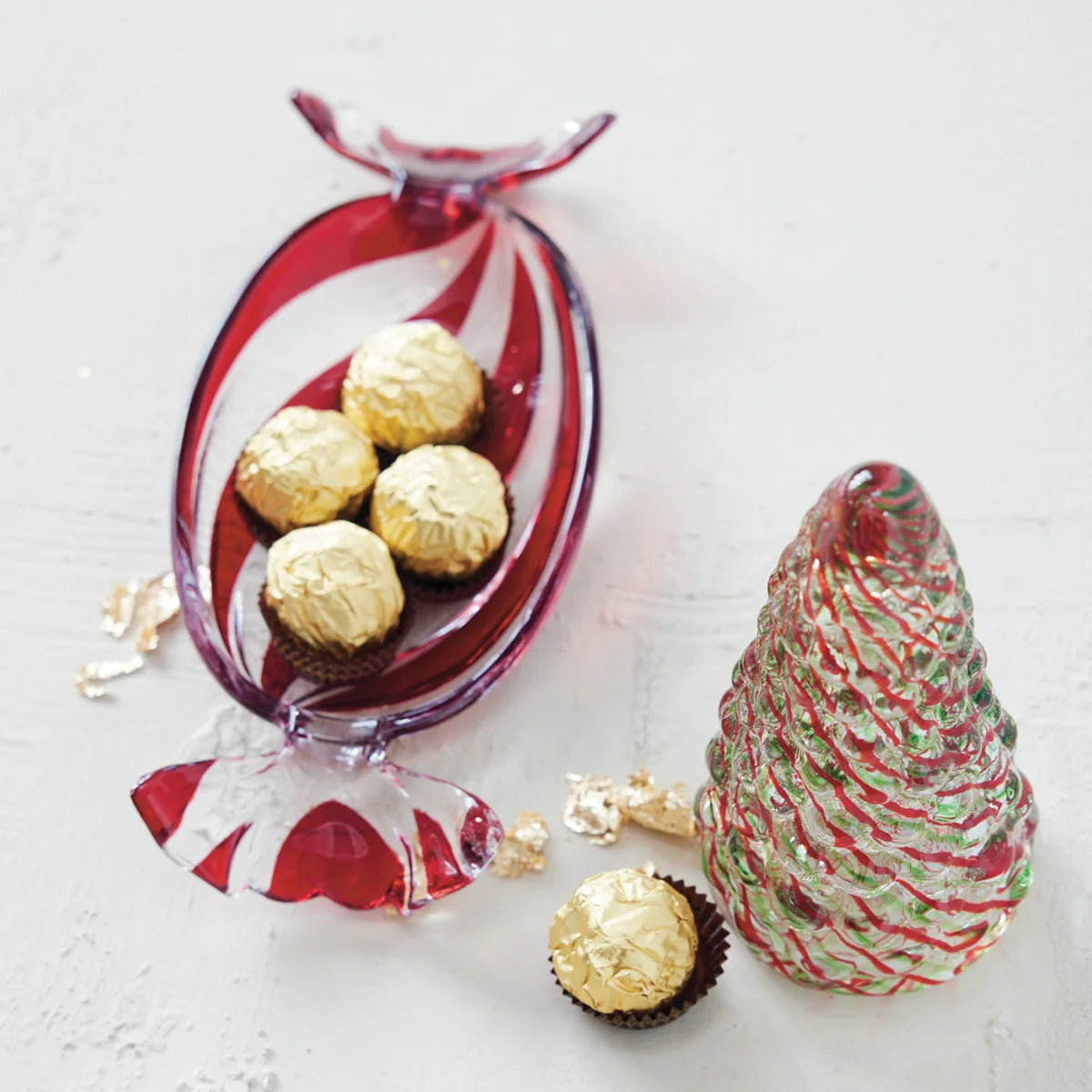 Hand-Painted Red & White Ceramic Candy-Shaped Dish