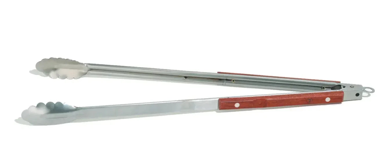 extra long stainless steel locking tongs with rosewood handles