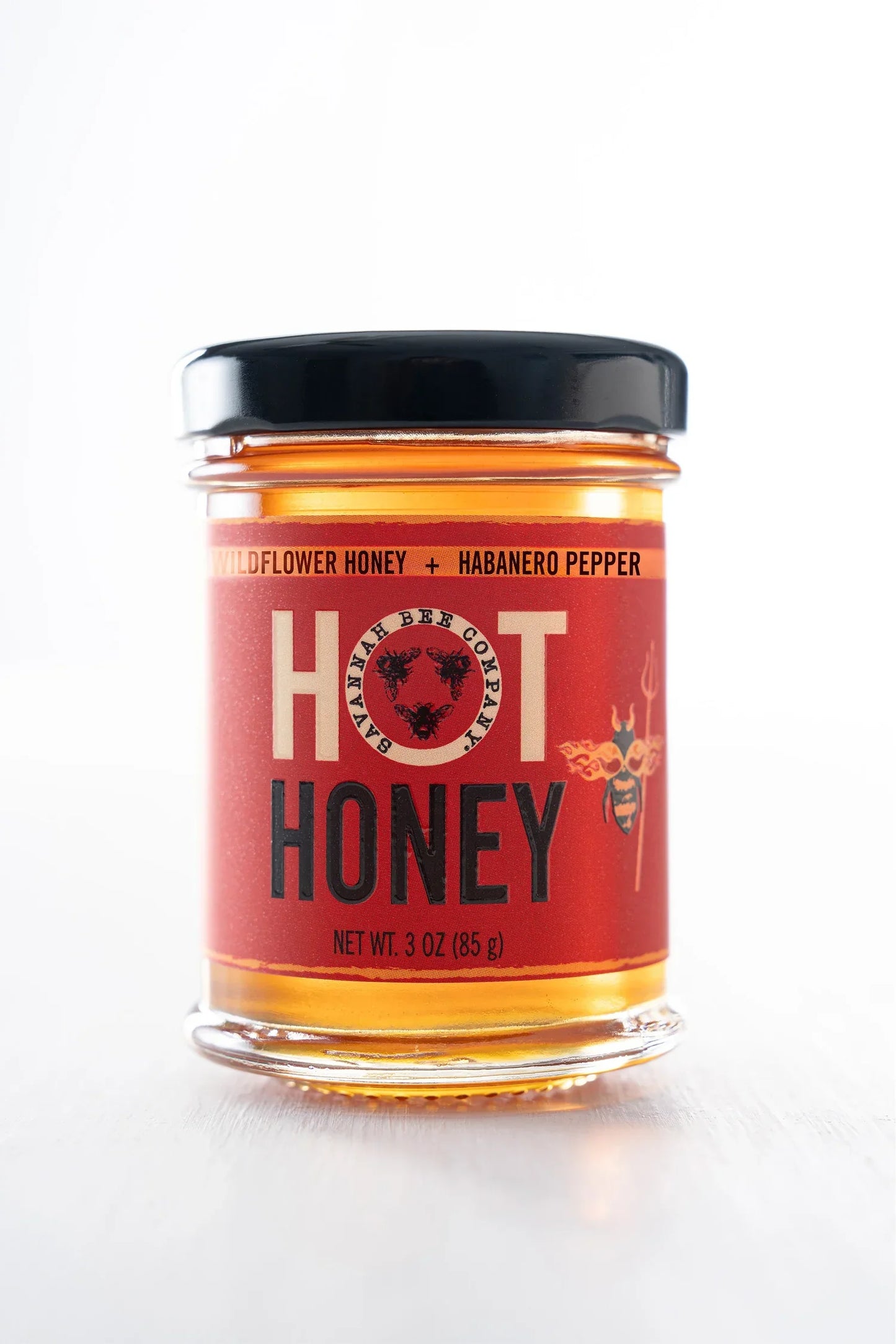 3 oz jar of Savannah Bee Company hot honey with wildflower honey and habanero pepper