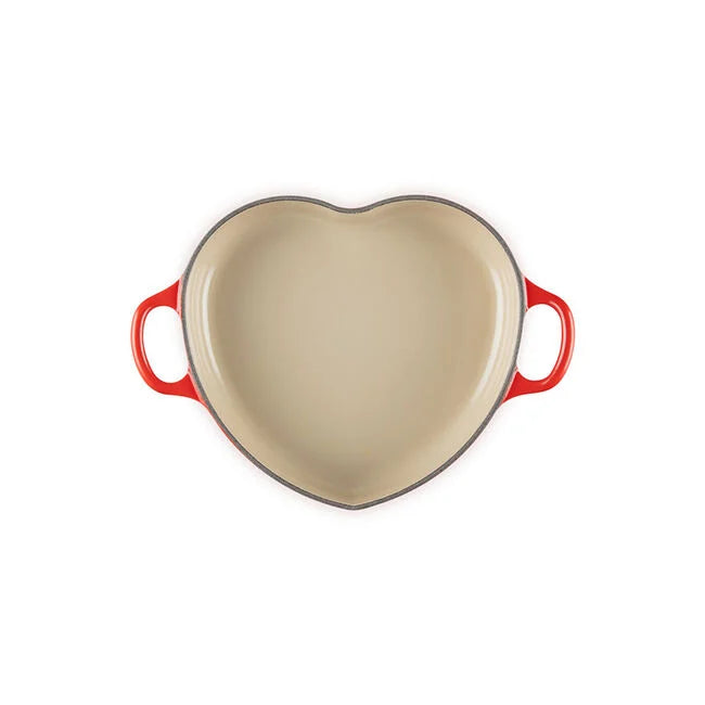 Le Creuset Shallow Heart Cocotte with Light Gold Heart Knob - Cerise
