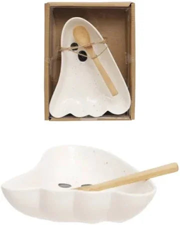 Stoneware Ghost Shaped Dish with Spoon - Marcel’s Culinary Experience