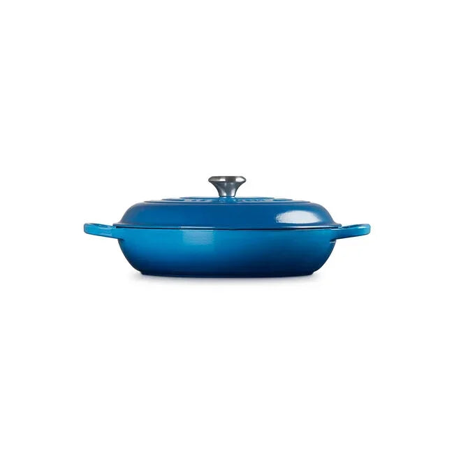 Le Creuset Signature Braiser 5 quart in Marseille blue - overhead view