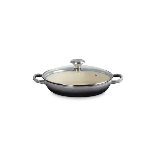Le Creuset Enameled Cast Iron Signature Round Braiser with Glass Lid - Oyster - Marcel’s Culinary Experience