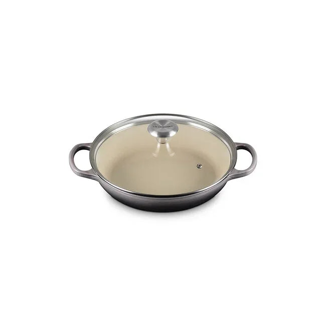 Le Creuset Enameled Cast Iron Signature Round Braiser with Glass Lid - Oyster - Marcel’s Culinary Experience