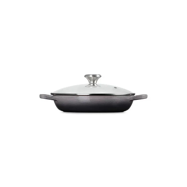 Le Creuset Enameled Cast Iron Signature Round Braiser with Glass Lid - Oyster - Marcel’s Culinary Experience