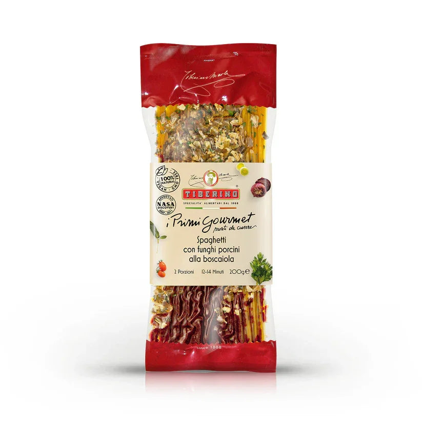 Tiberino Primi Gourmet Spaghetti with porcini mushrooms and boscaiola sauce dry pasta package