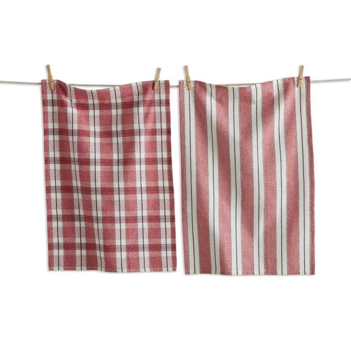 Stripe & Plaid Dishtowel Set/2 Red Multi - Marcel’s Culinary Experience