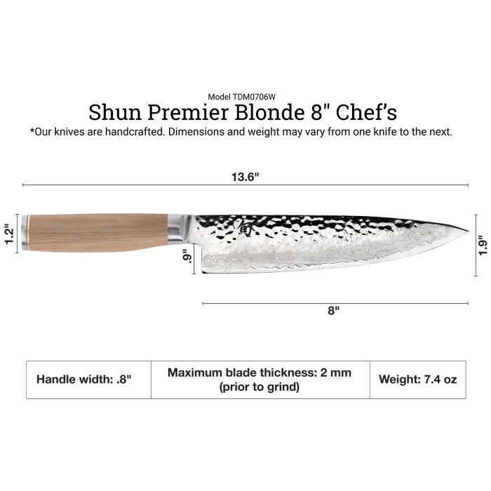 Shun Premier Blonde Chef's Knife 8" - Marcel’s Culinary Experience