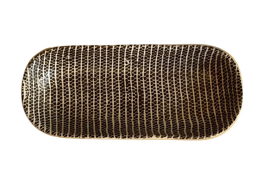 ceramic canapé tray with brown pattern glaze