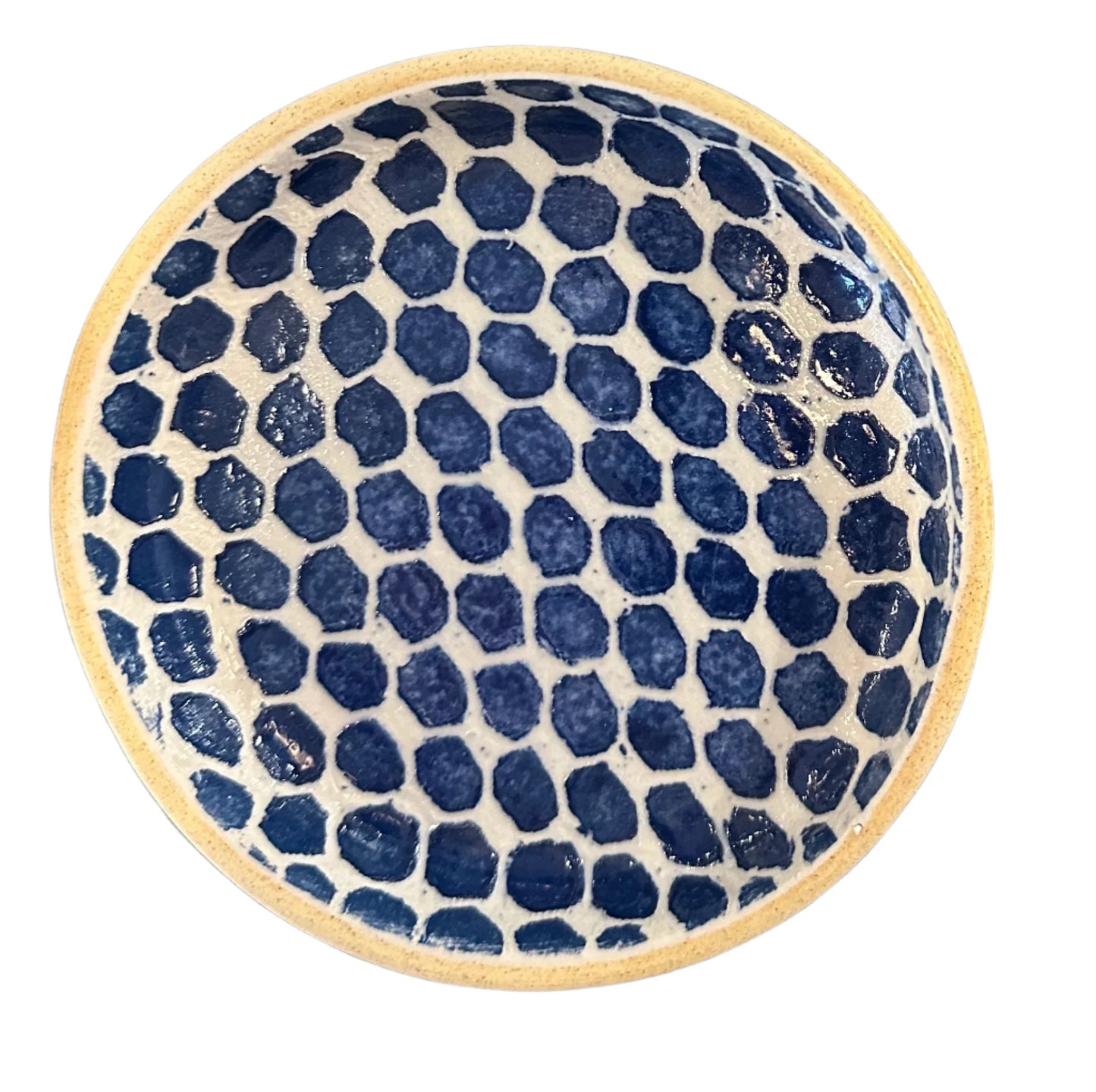 ceramic wine coaster with cobalt blue dot pattern