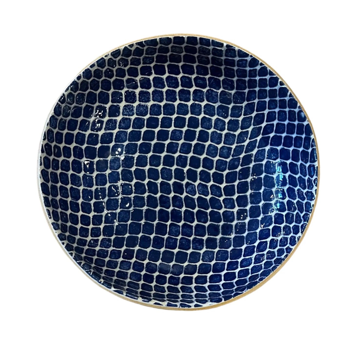 8" ceramic bowl with fish scale pattern and cobalt blue glaze