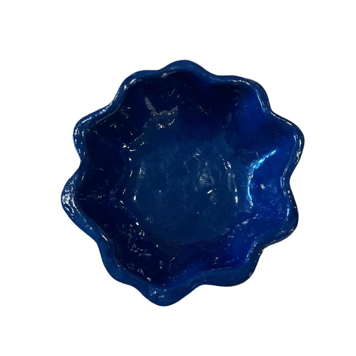 ceramic wavy edge bowl cobalt blue glaze