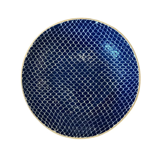 ceramic serving tray fish scale pattern cobalt blue glaze
