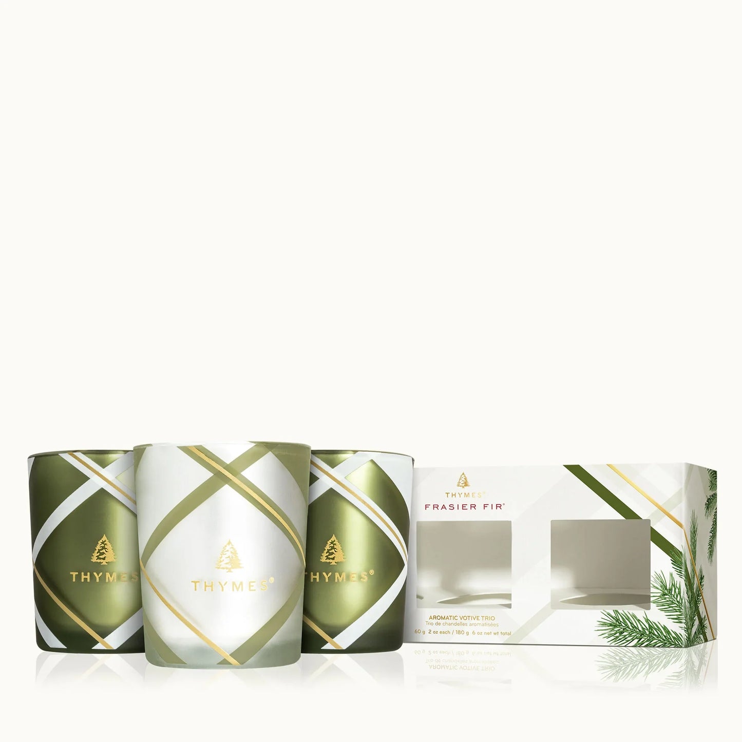Thymes Frasier Fir Frosted Plaid Votive Trio - Marcel’s Culinary Experience