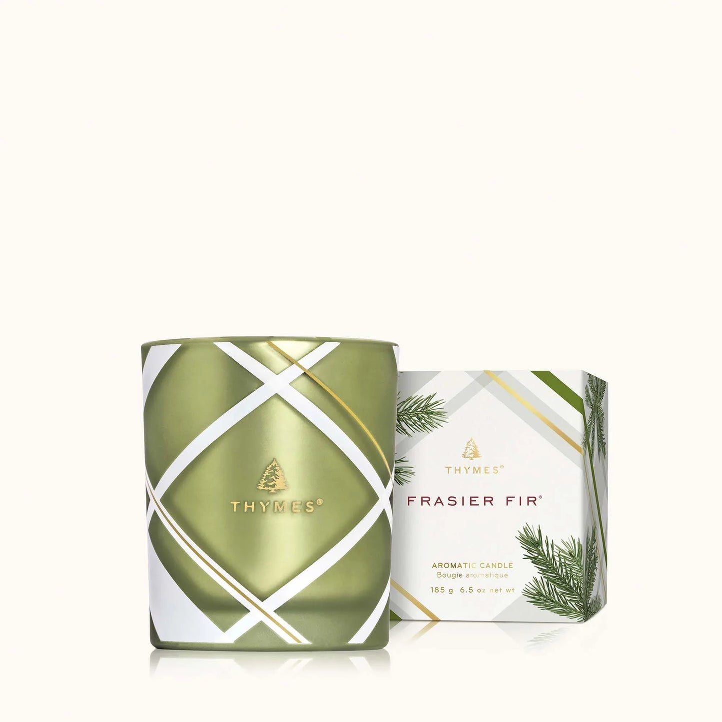 Thymes Frasier Fir Frosted Plaid 6.5 oz Poured Candle - Marcel’s Culinary Experience