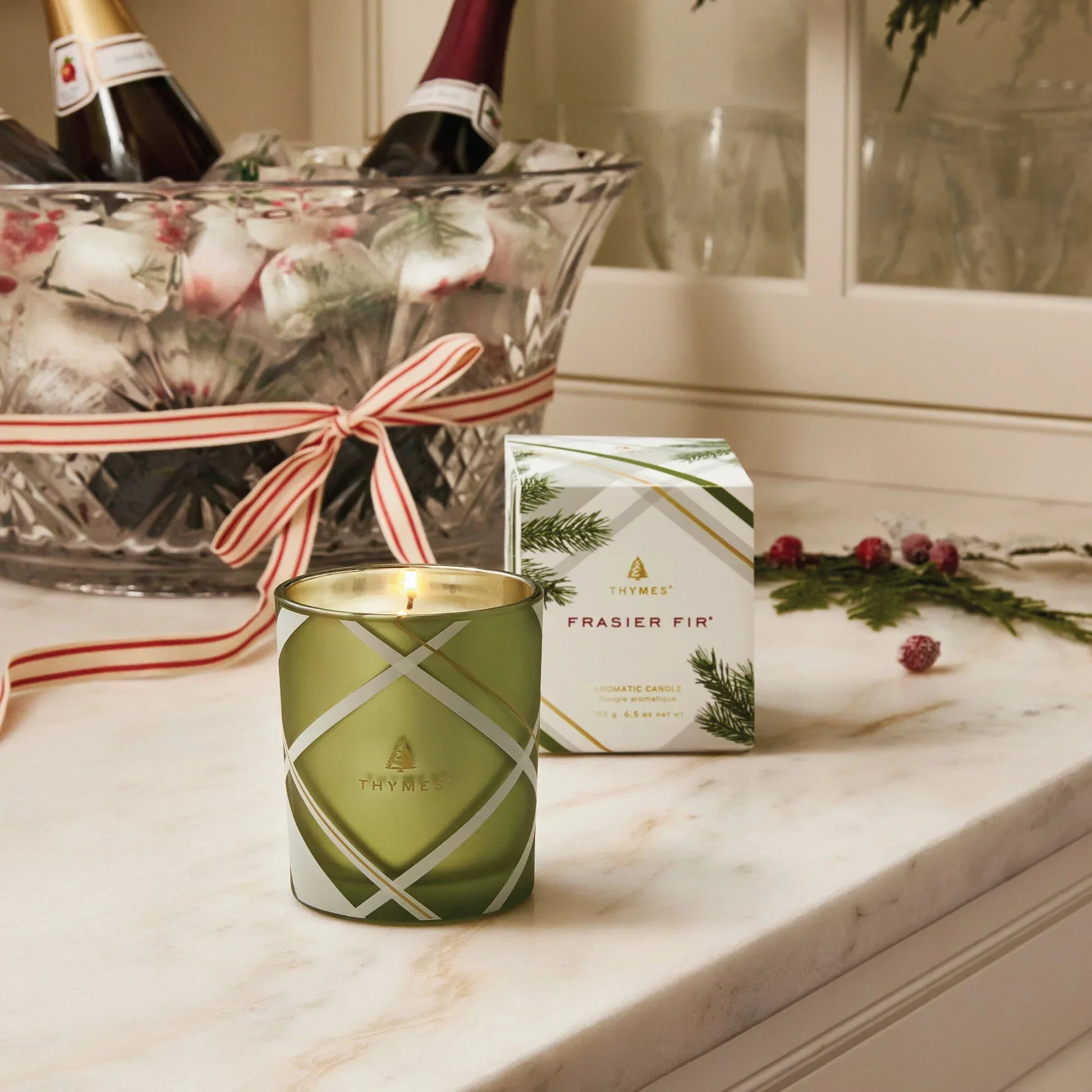 Thymes Frasier Fir Frosted Plaid 6.5 oz Poured Candle - Marcel’s Culinary Experience