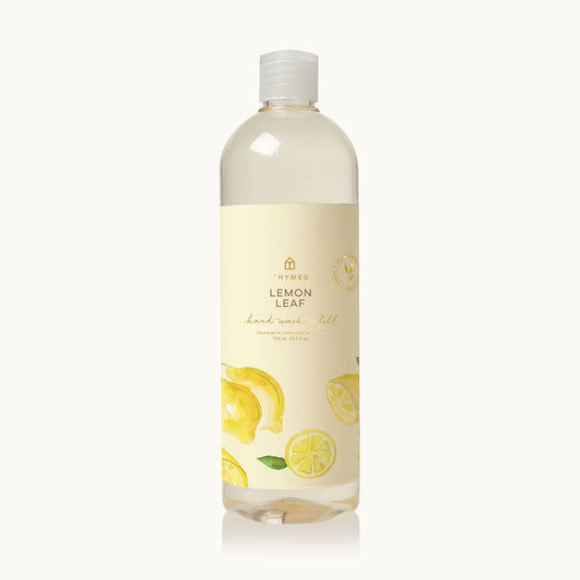 Thymes Lemon Leaf hand wash refill bottle with lemon illustrations on label
