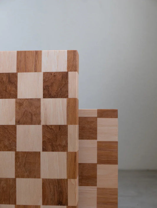 checkerboard pattern butcher block hickory wood 5