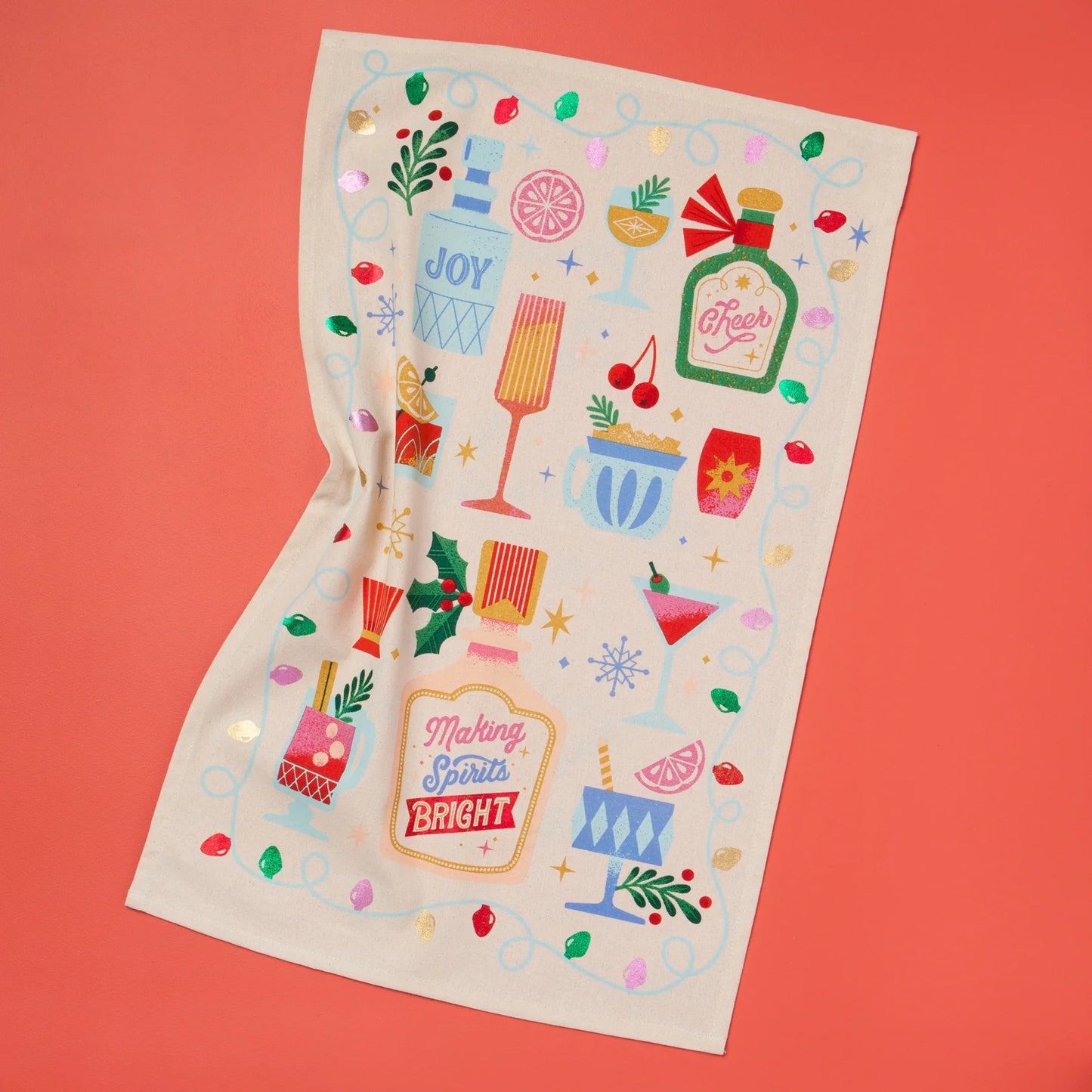 Spirits Bright Christmas Dishtowel