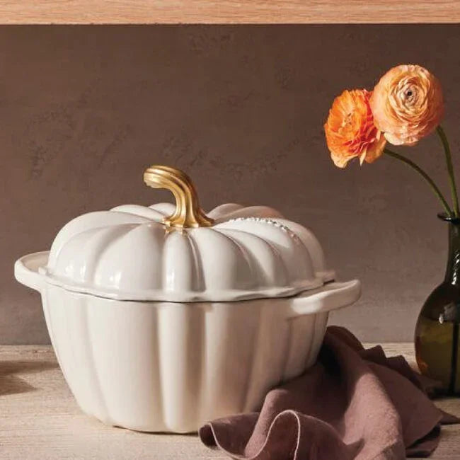 Le Creuset Signature Pumpkin Cocotte White - 4 Qt lifestyle photo