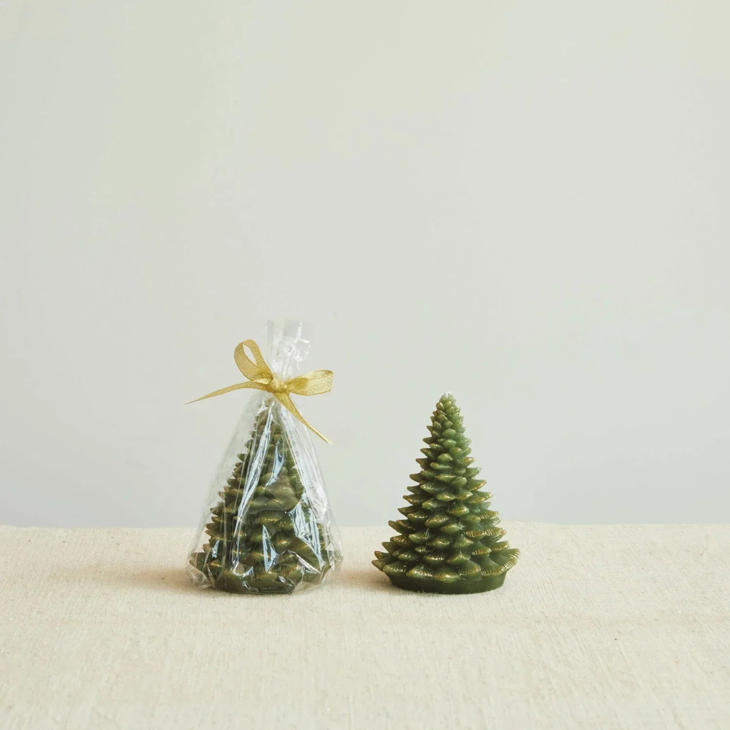 Tree Shaped Candle w/ Gold Tips, Evergreen Color - Short - Marcel’s Culinary Experience