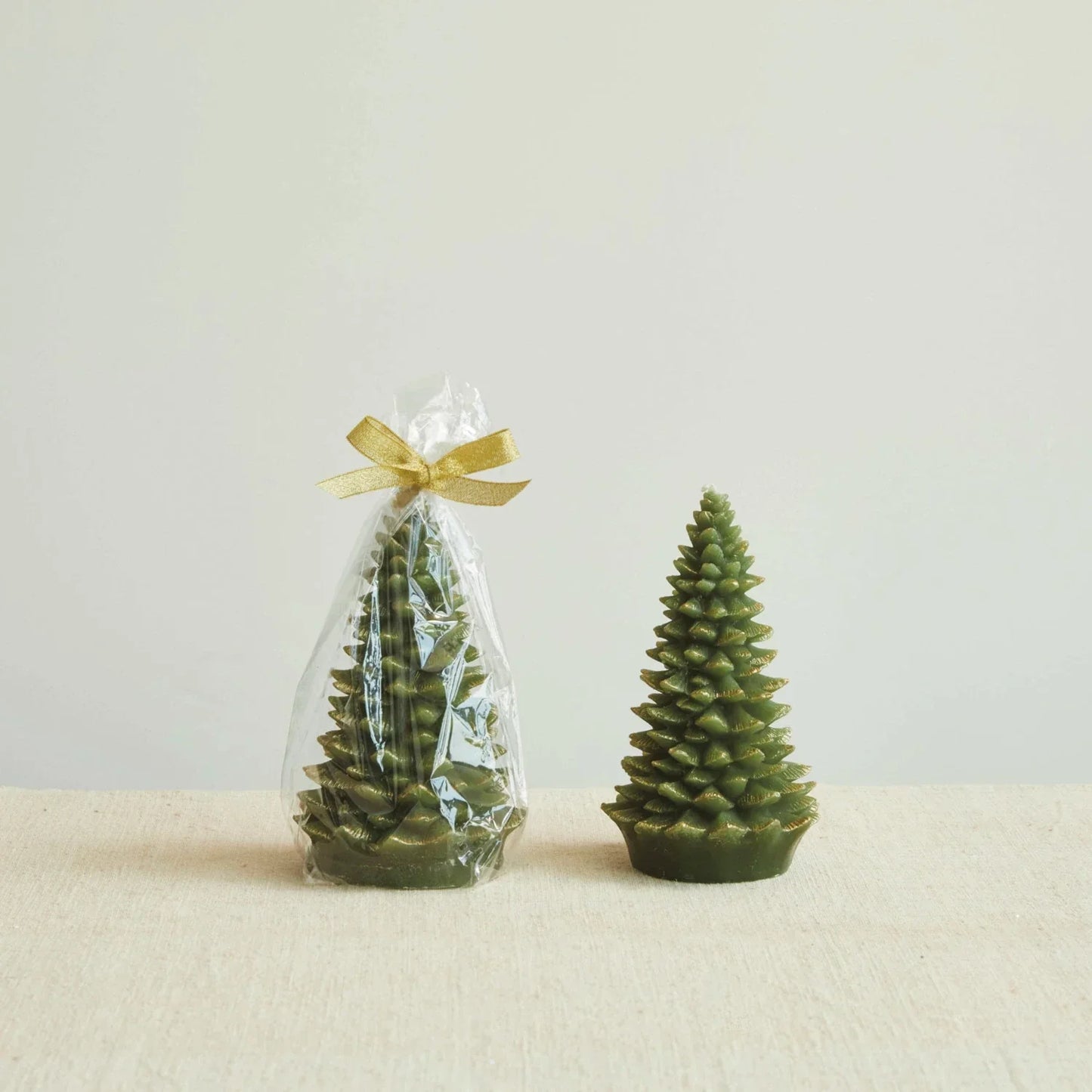 Tree Shaped Candle with Gold Tips, Evergreen Color - Tall - Marcel’s Culinary Experience