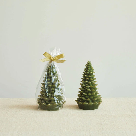 Tree Shaped Candle with Gold Tips, Evergreen Color - Tall - Marcel’s Culinary Experience