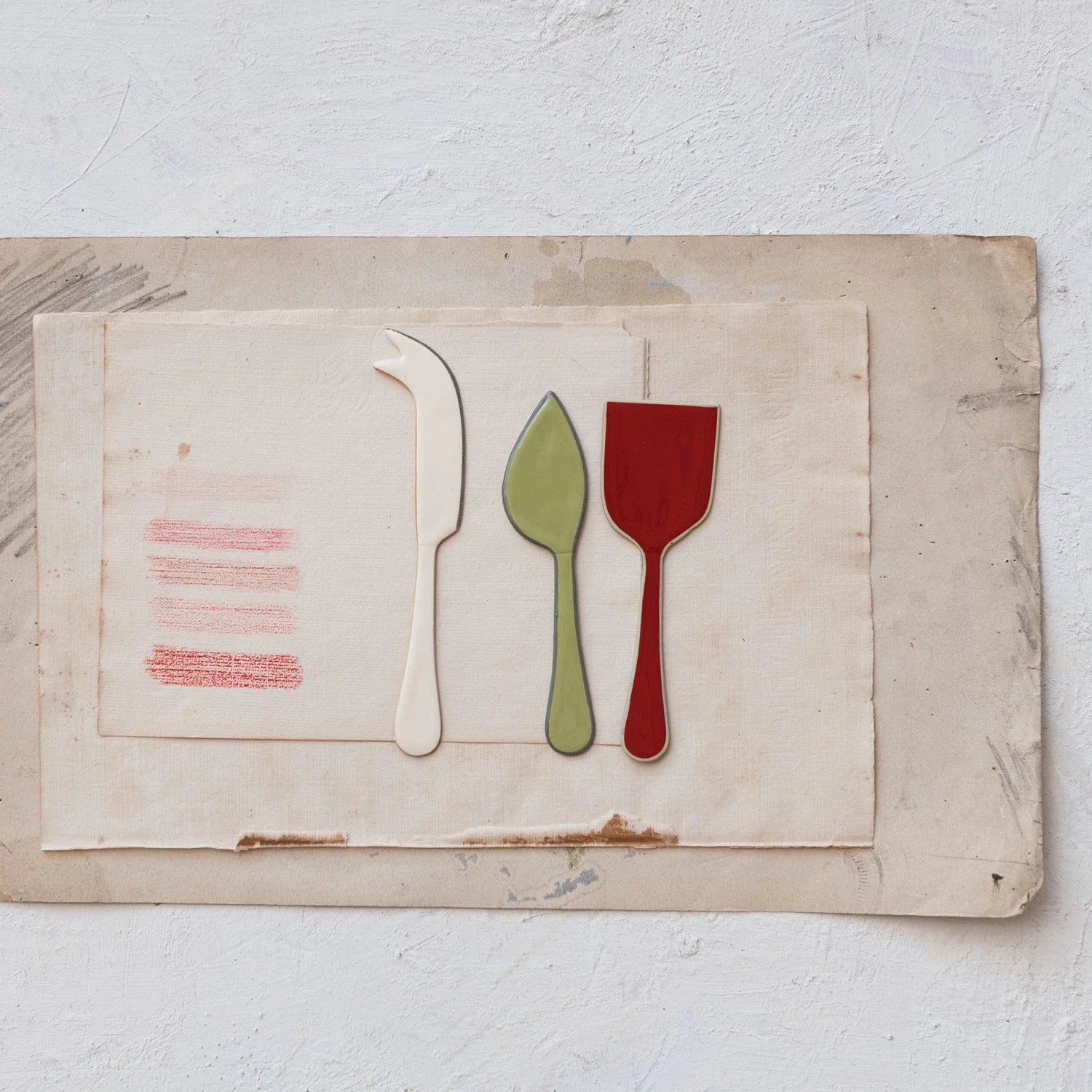 Enameled Stainless Steel Cheese Servers with Colored Edge, Set of 3 - Marcel’s Culinary Experience