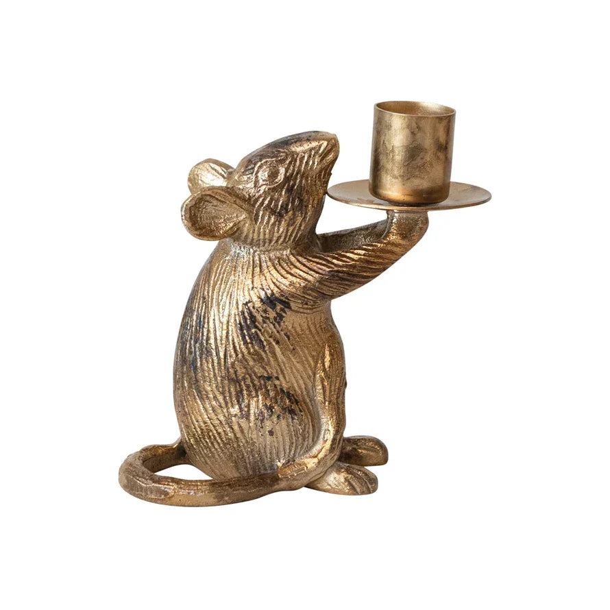 Mouse Taper Holder, Antique Gold Finish - Marcel’s Culinary Experience