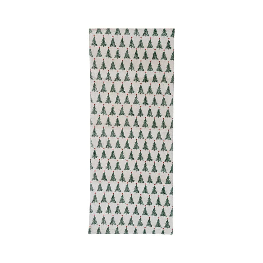 Stonewashed Cotton Printed Table Runner with Christmas Tree Pattern - Marcel’s Culinary Experience