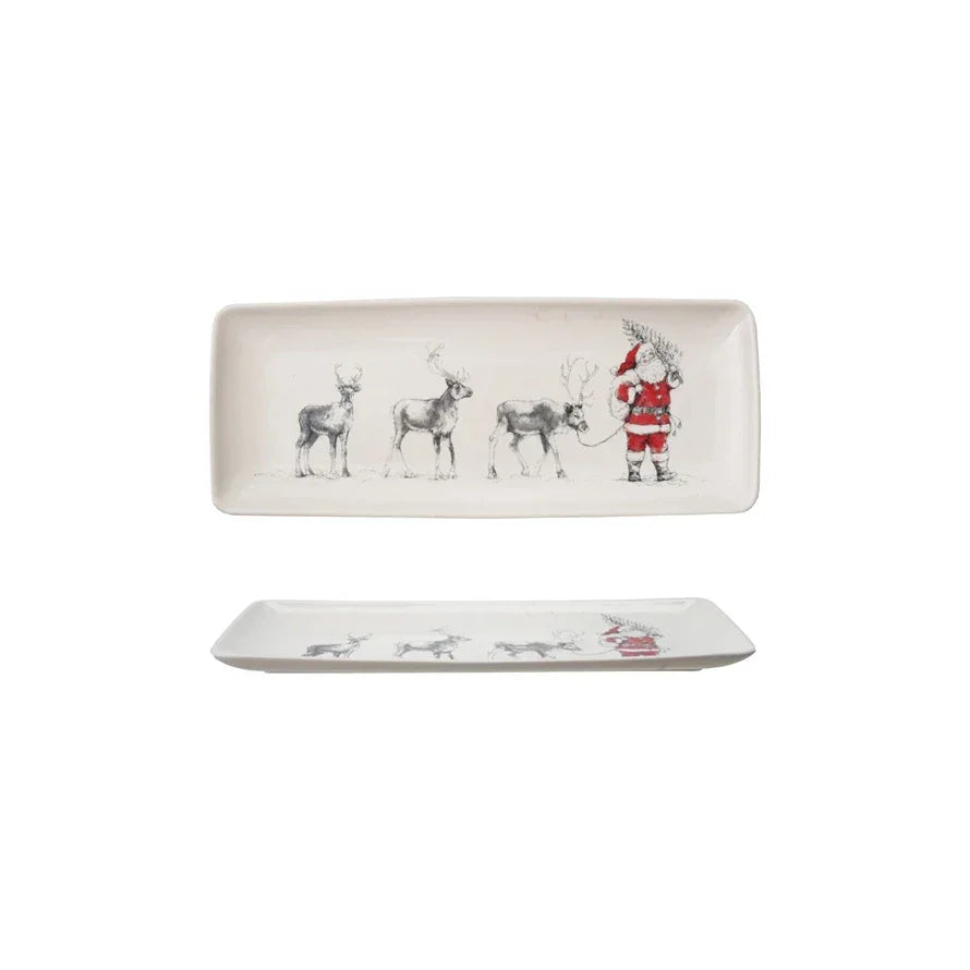 Stoneware Serving Platter with Santa Leading Reindeer - Marcel’s Culinary Experience