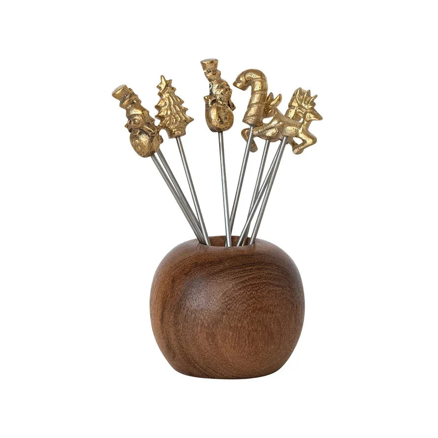 Mango Wood Holder with (8) Appetizer Picks - Marcel’s Culinary Experience