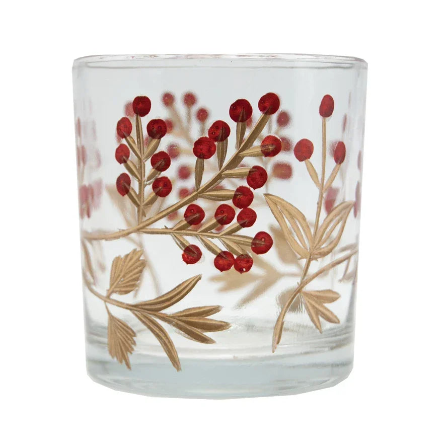 Hand-Painted Etched Glass Tealight/Votive Holder with Berry Design - Marcel’s Culinary Experience