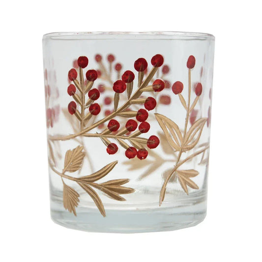 Hand-Painted Etched Glass Tealight/Votive Holder with Berry Design - Marcel’s Culinary Experience