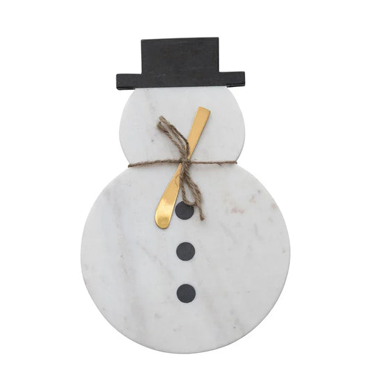 Marble Snowman Shaped Board with Canape Knife, Set of 2 Tied with Jute - Marcel’s Culinary Experience