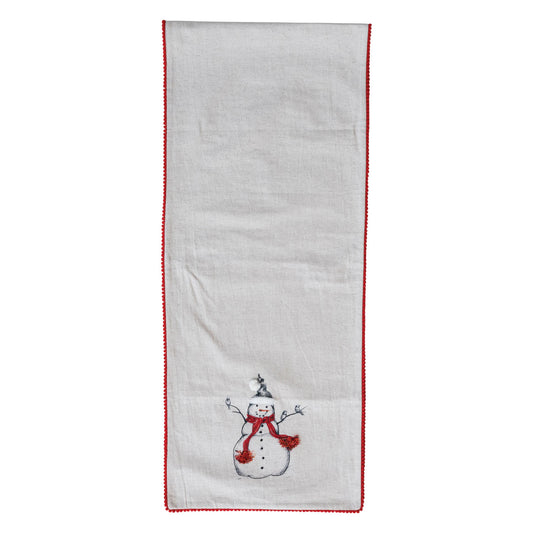 Embroidered Snowman & Bird Table Runner
