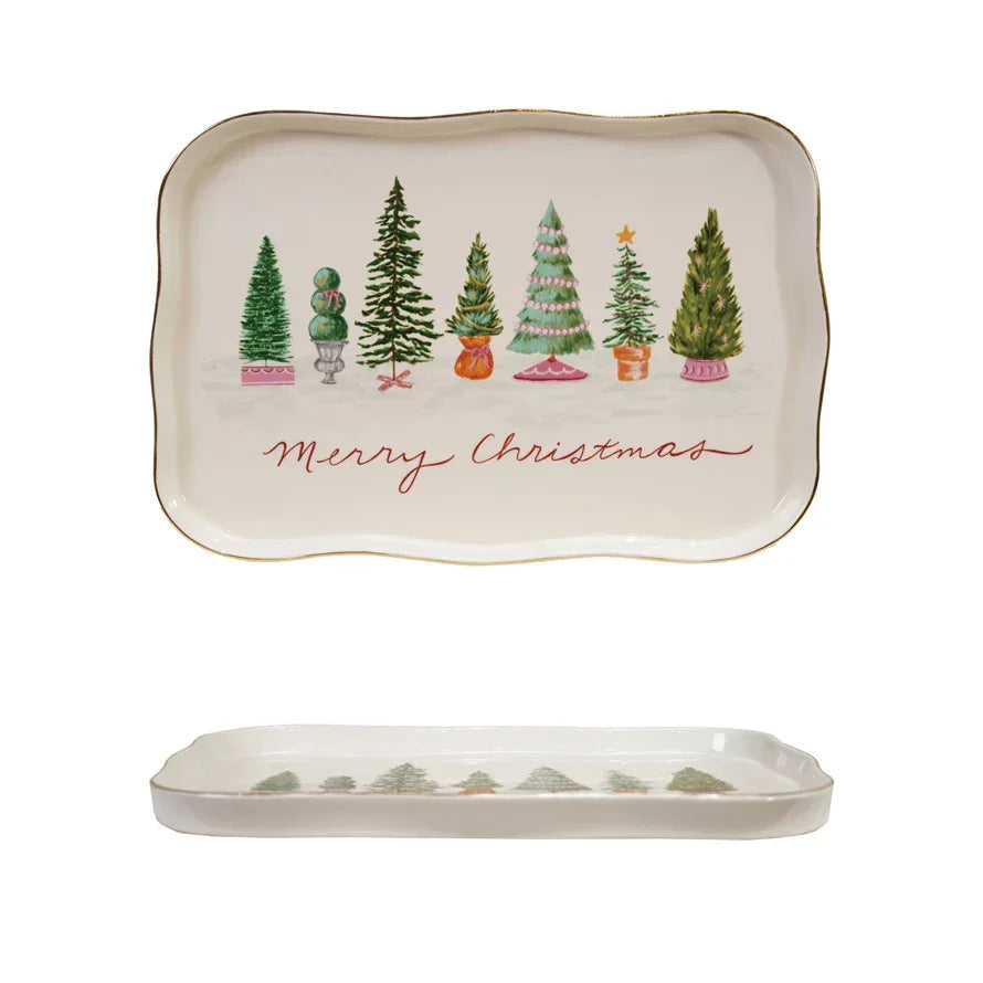 Stoneware Scalloped Platter with Trees - Marcel’s Culinary Experience