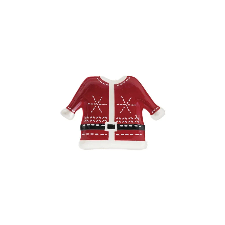 Hand-Painted Ceramic Santa Coat Shaped Plate, Red & White - Marcel’s Culinary Experience