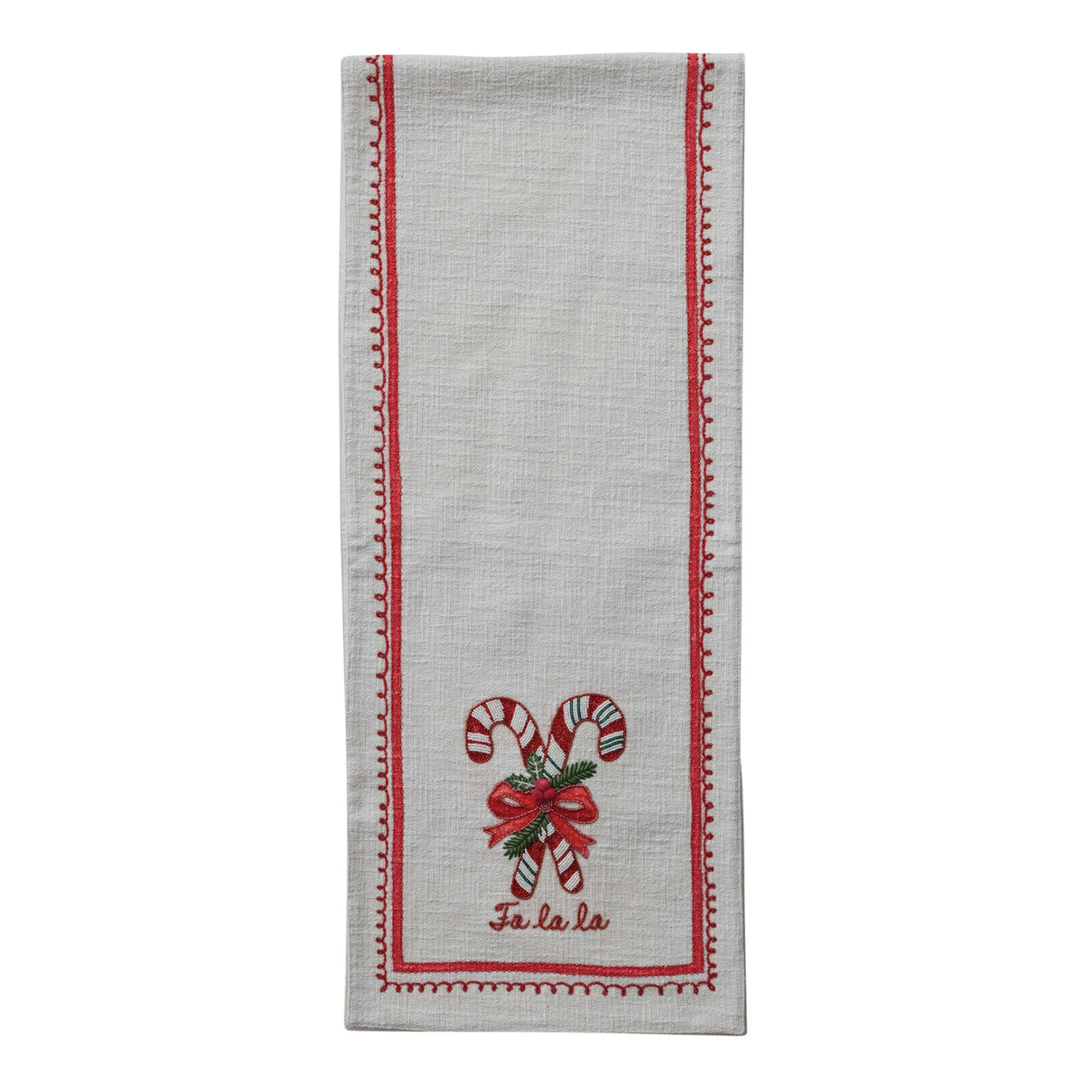 Cotton Christmas Table Runner | Candy Canes | 72 × 14 Inches