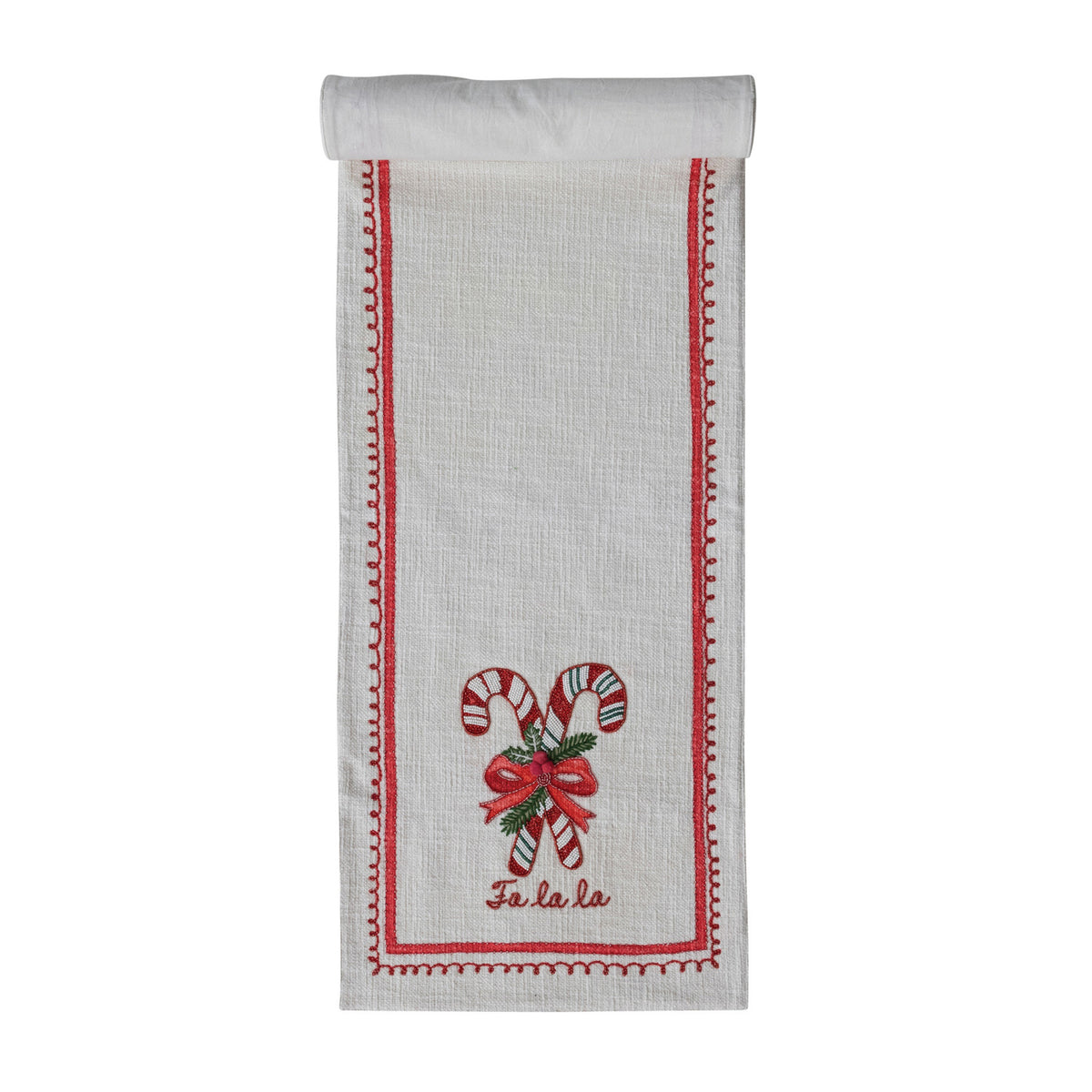 Cotton Christmas Table Runner | Candy Canes | 72 × 14 Inches