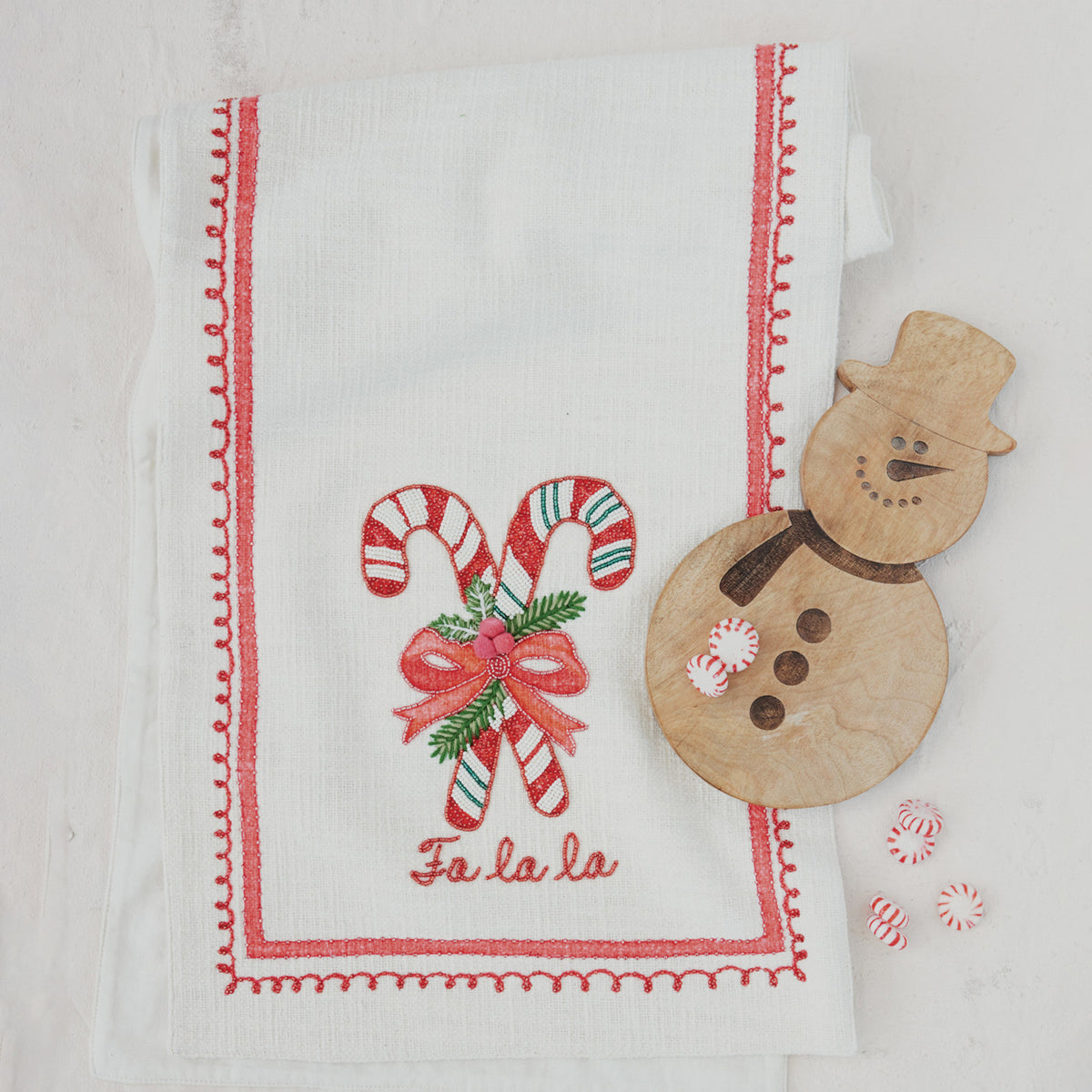Cotton Christmas Table Runner | Candy Canes | 72 × 14 Inches