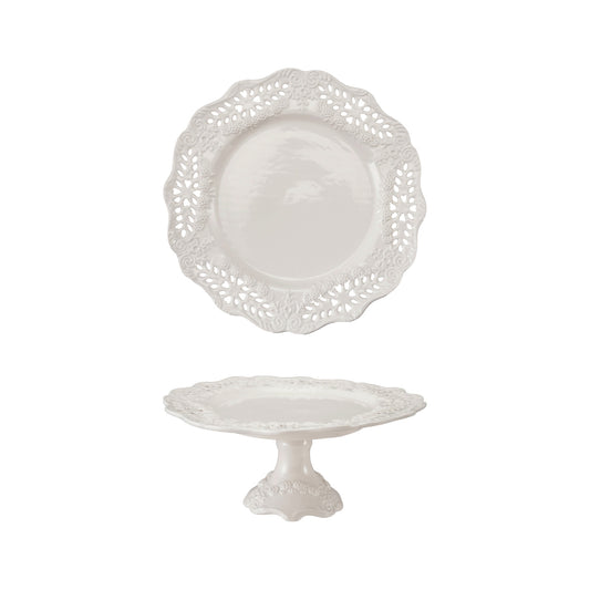 Stoneware Scalloped Pedestal w/ Pierced Lace Pattern