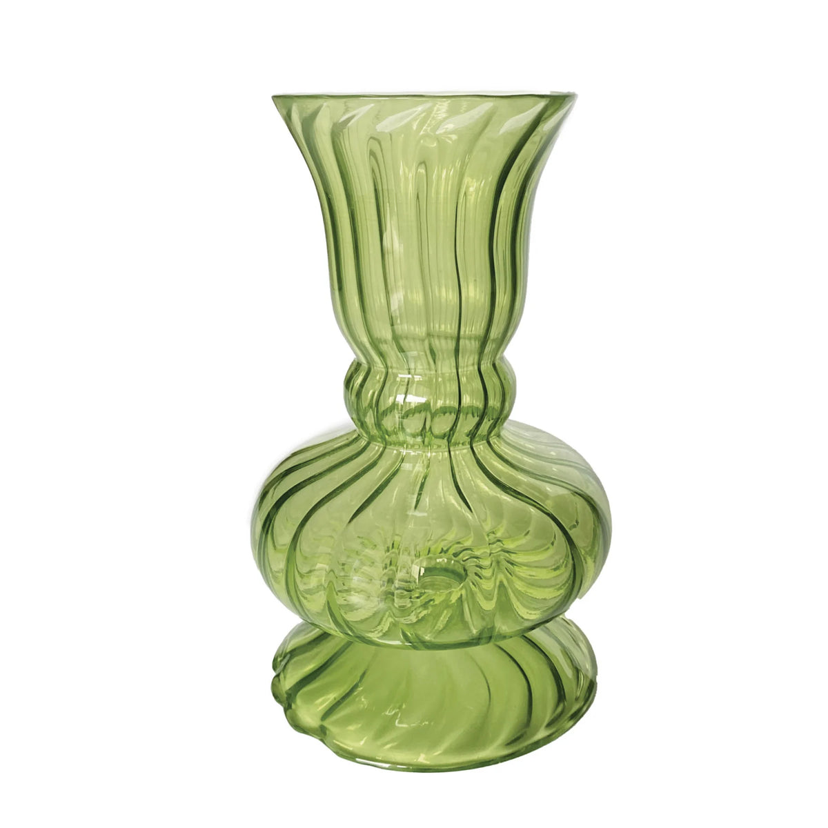 Green Hand-Blown Fluted Glass Vase