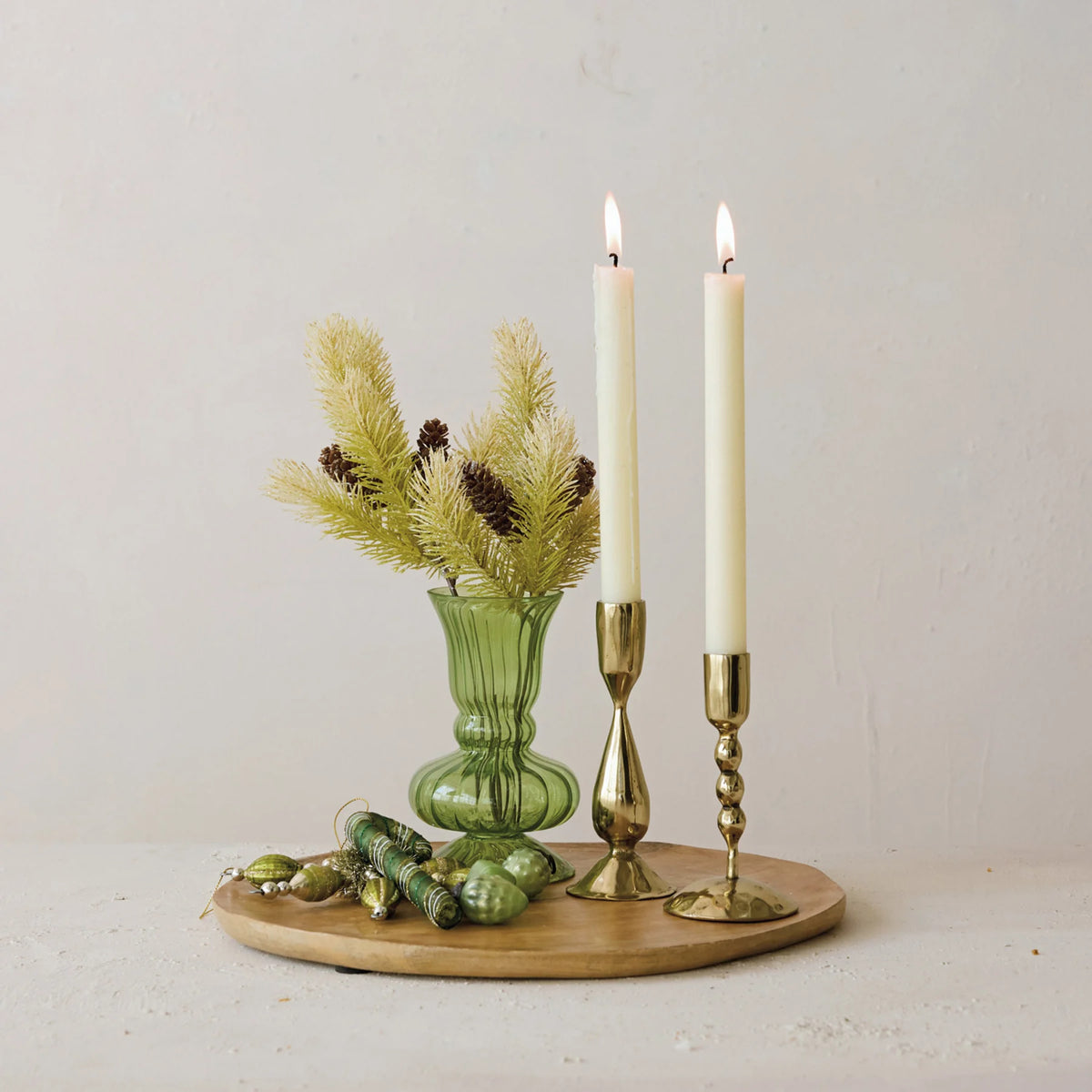 Green Hand-Blown Fluted Glass Vase