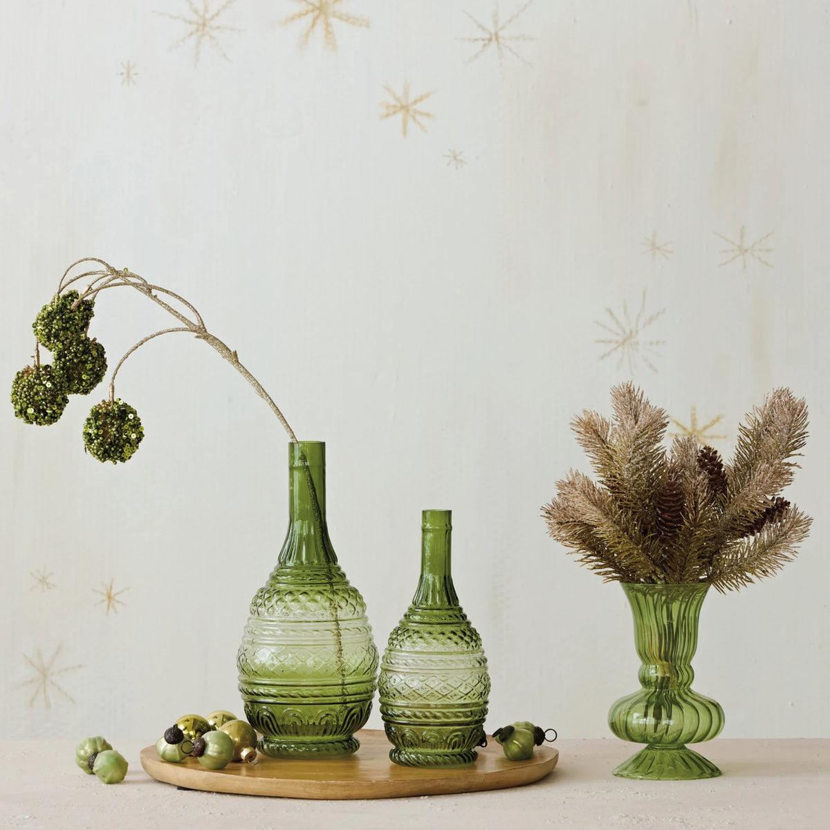 Green Hand-Blown Fluted Glass Vase