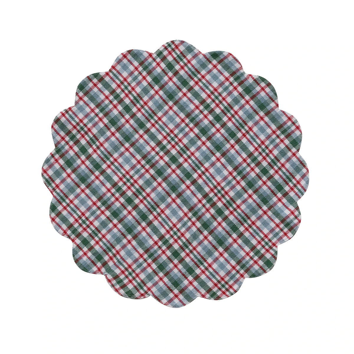 Scalloped Plaid Cotton Placemat, 15 Inches