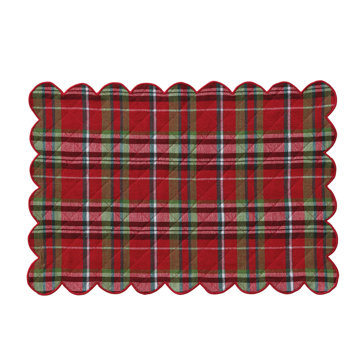 Tartan Plaid Quilted Cotton Scalloped Placemat | 19 × 13 Inches